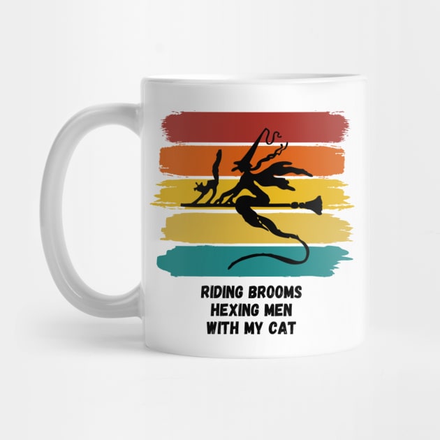 Sunset Witch Riding Brooms Hexing Men with My Cat by nathalieaynie